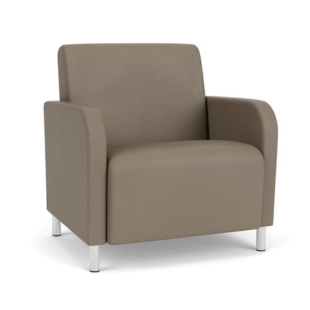 Lesro Siena Lounge Reception Wide Guest Chair, Brushed Steel, MD Farro Upholstery SN1201